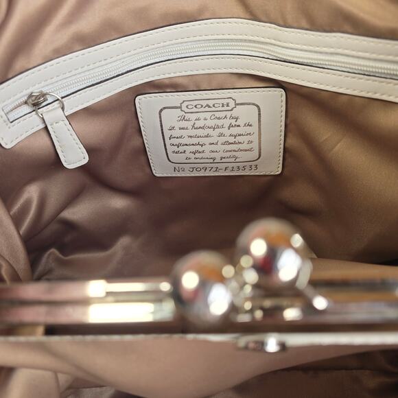 Coach F13533 Signature Leather Stripe Tote Carryall Logo Canvas Purse Handbag LN - Picture 9 of 11